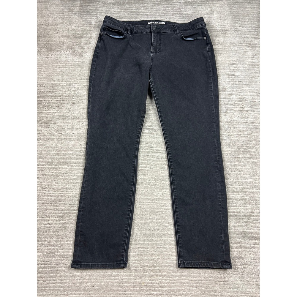 Lands' End Jeans Womens 16P Black Mid Rise Curvy Skinny Denim Stretch Pants